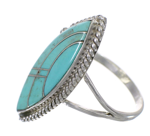 Sterling Silver Southwestern Turquoise Inlay Jewelry Ring Size 6-1/4 AX87994
